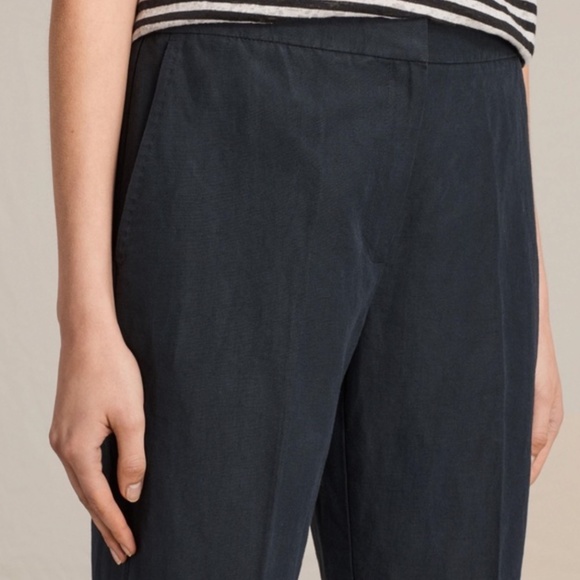 All Saints Black Cropped Linen Trousers - Picture 3 of 14